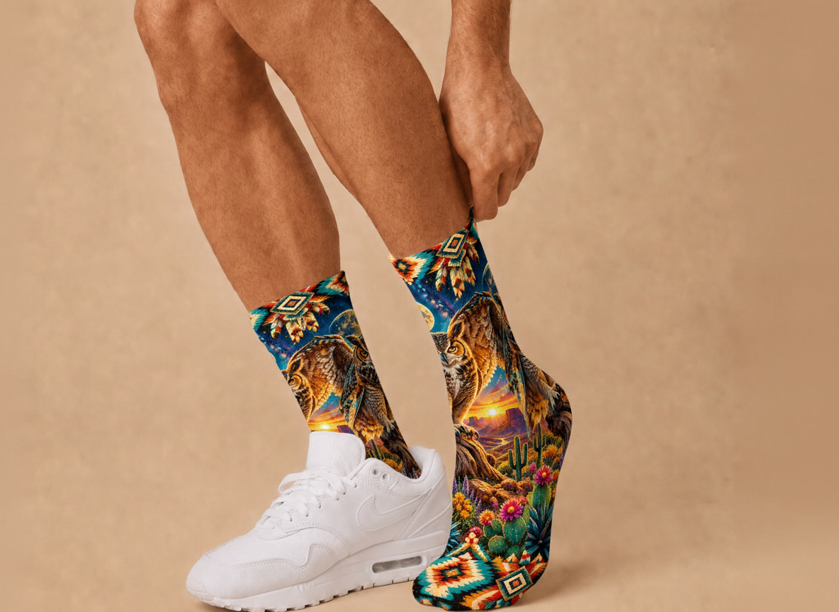 Southwestern Owl Moon socks