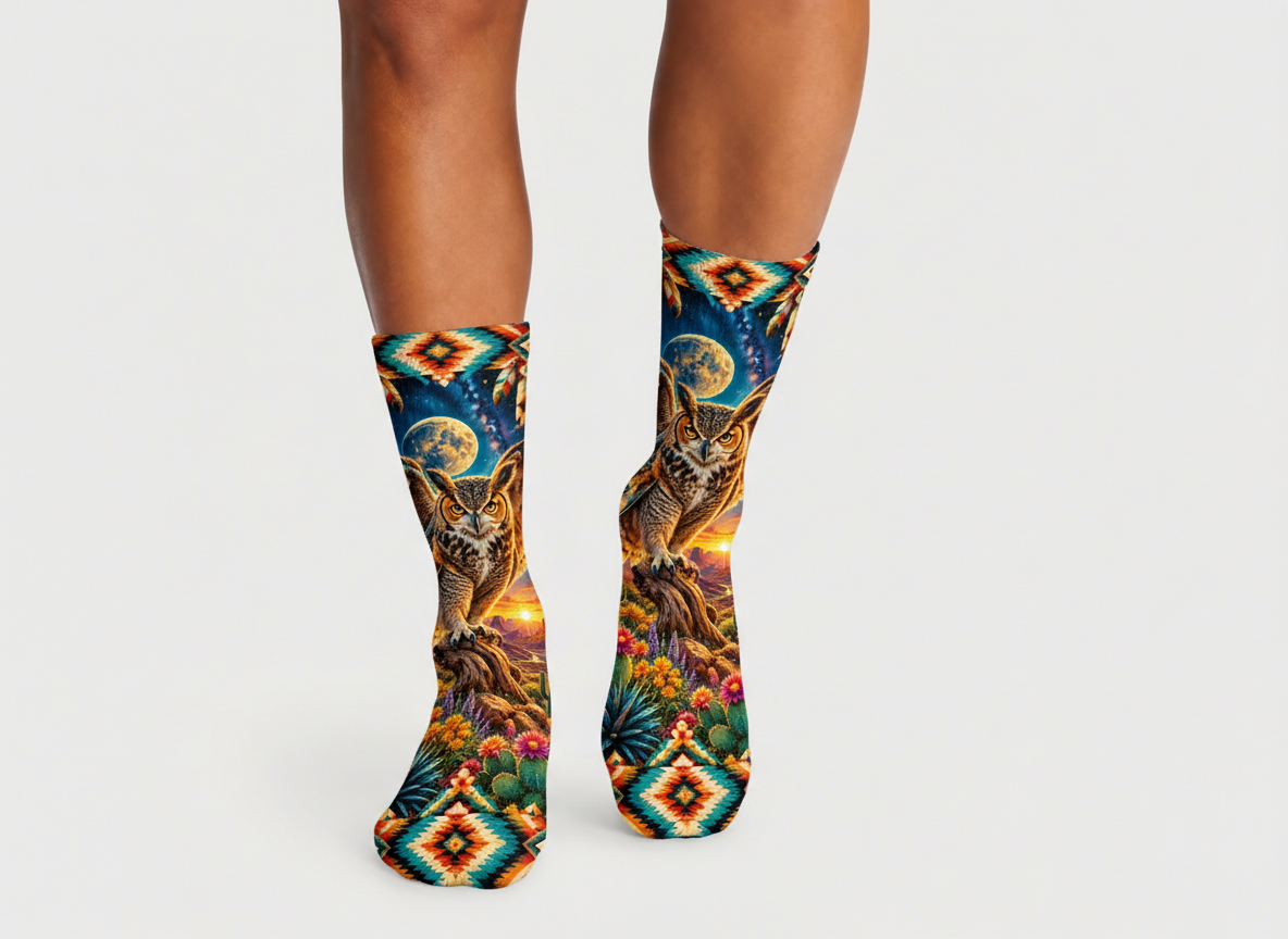 Southwestern Owl Moon socks