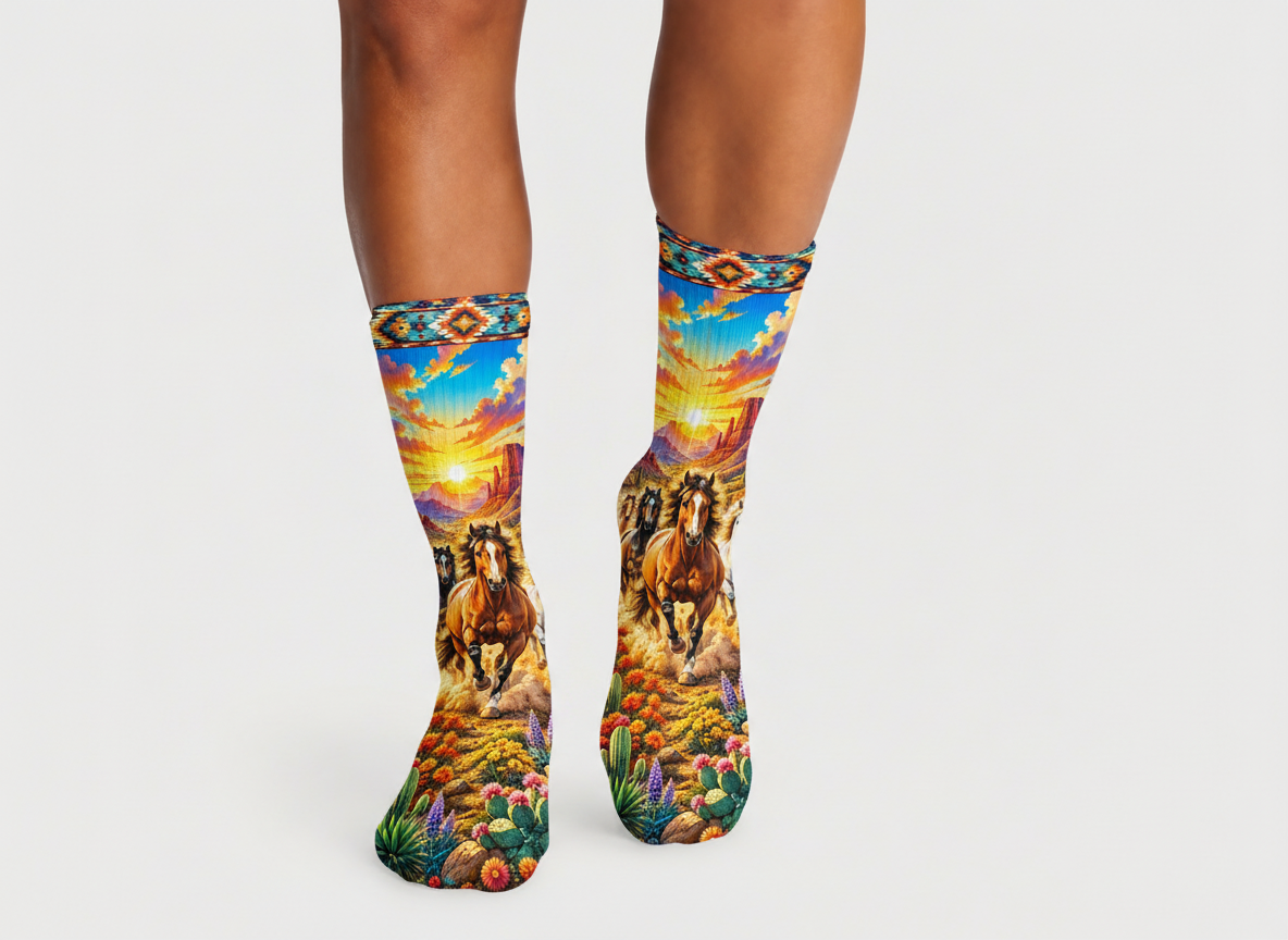 Southwestern Horses Sunset socks