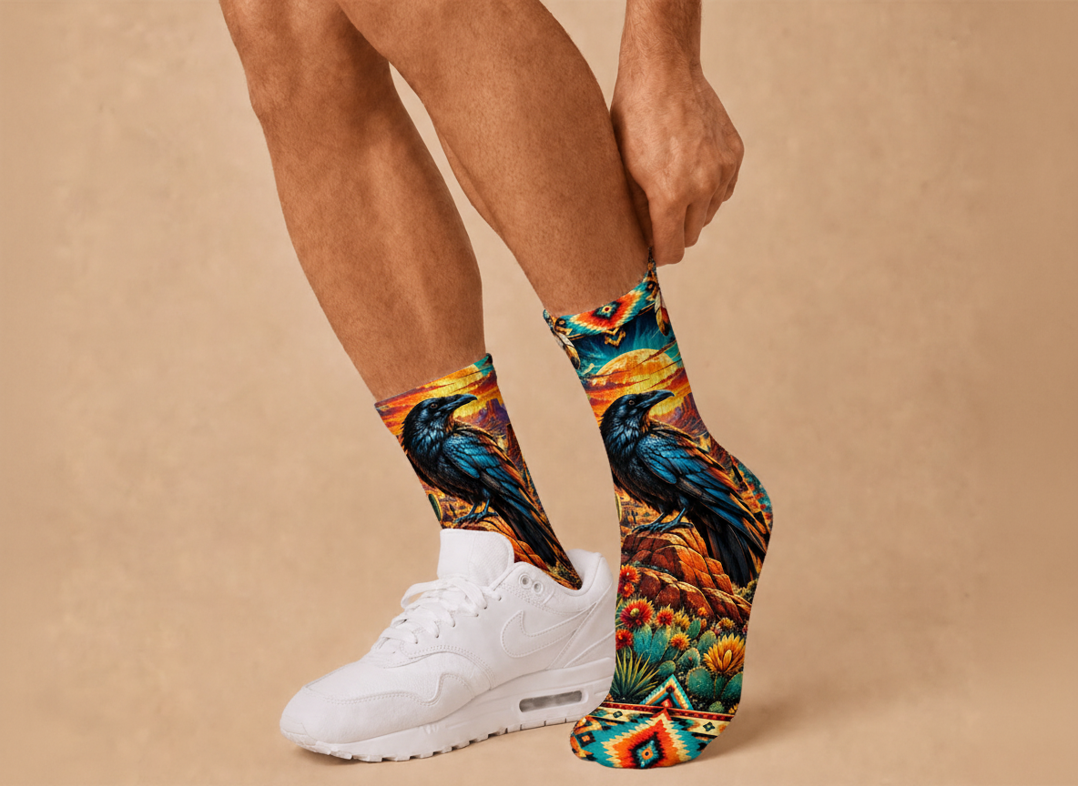 Southwestern Raven Sunset socks