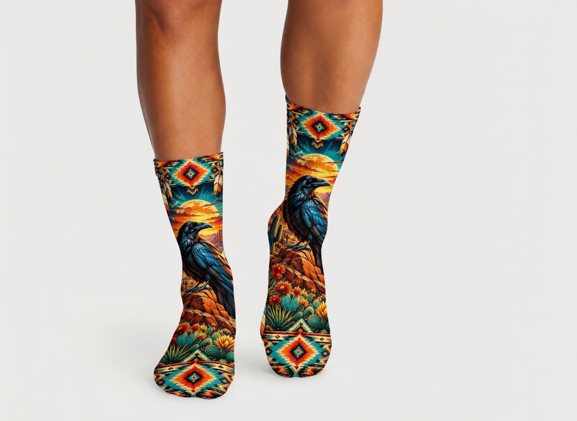 Southwestern Raven Sunset socks