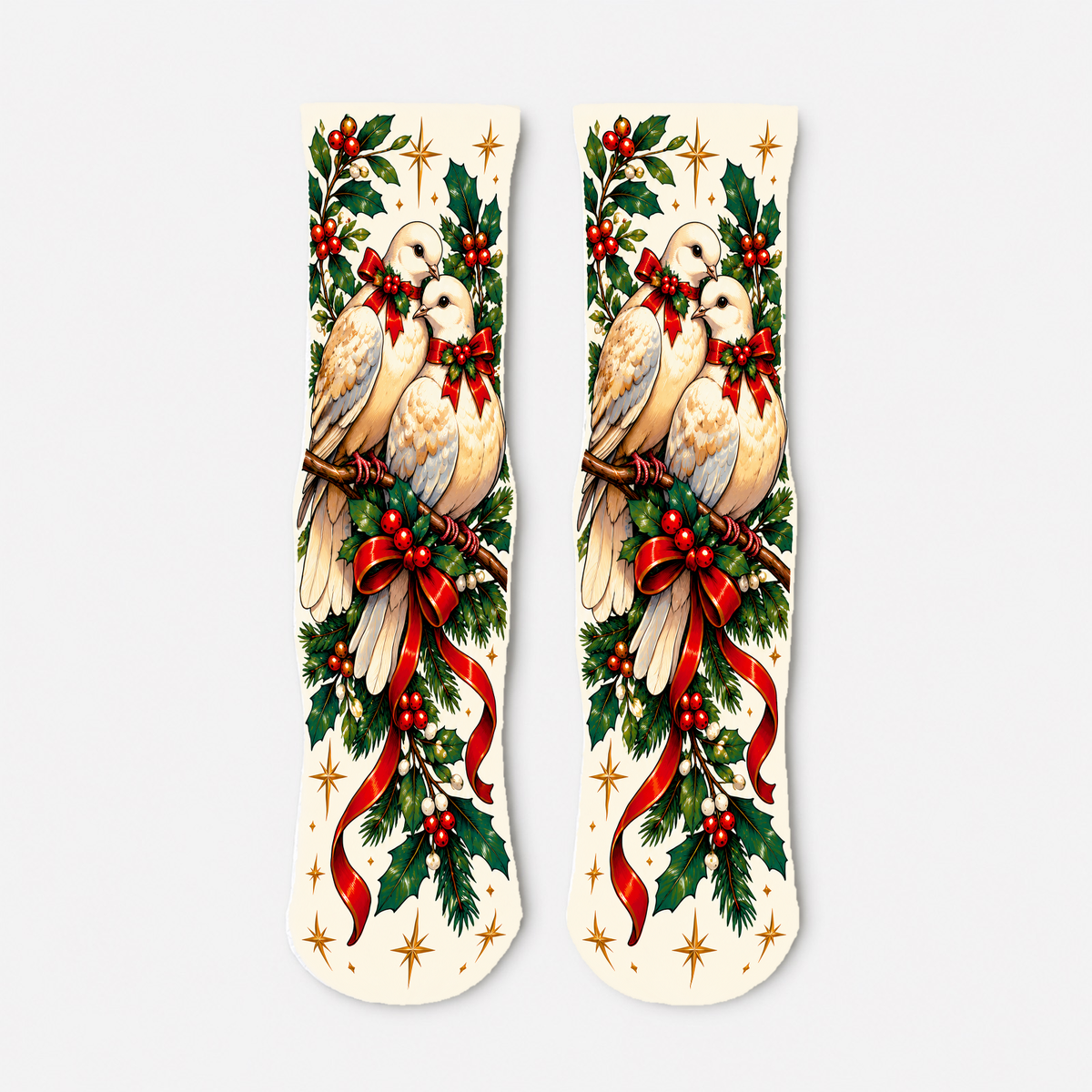 Christmas 6 Doves and Holly socks