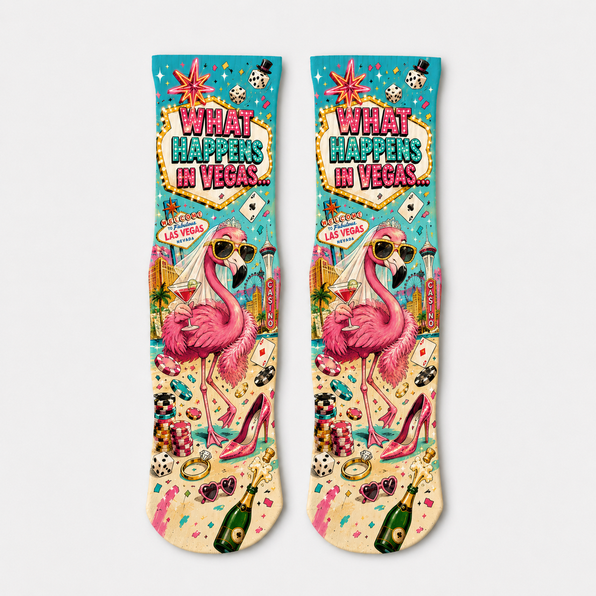 Vegas What Happens Flamingo socks