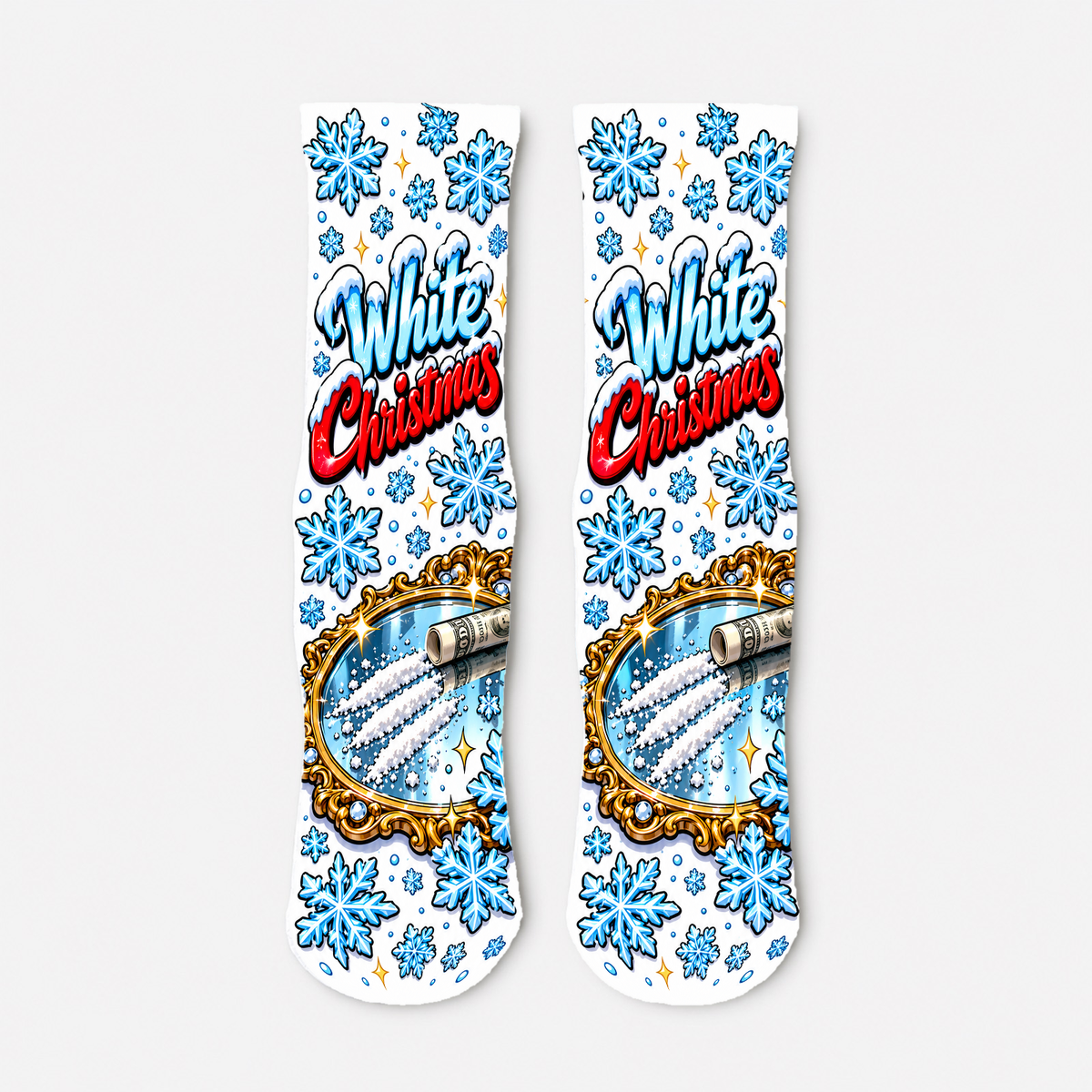 Christmas 11 White Powder Snowflake socks