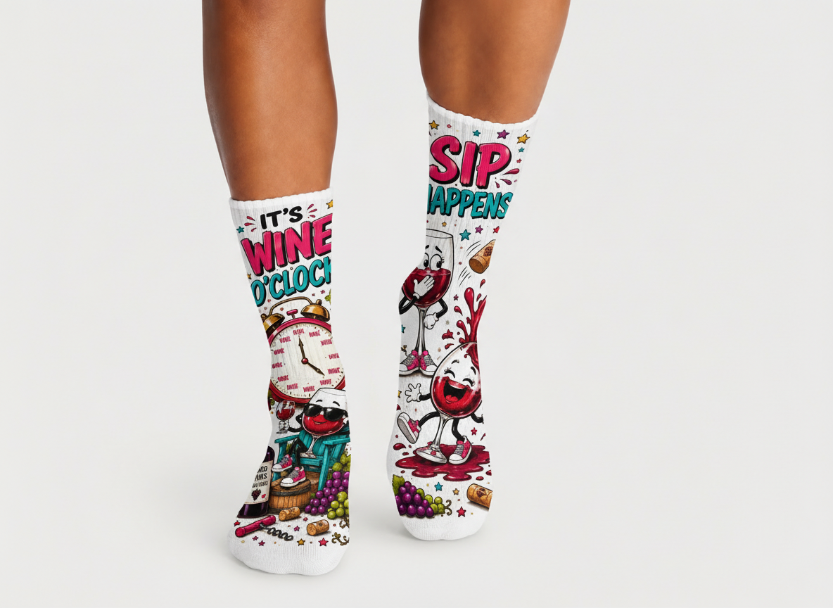 Wine O´clock Sip Happens socks