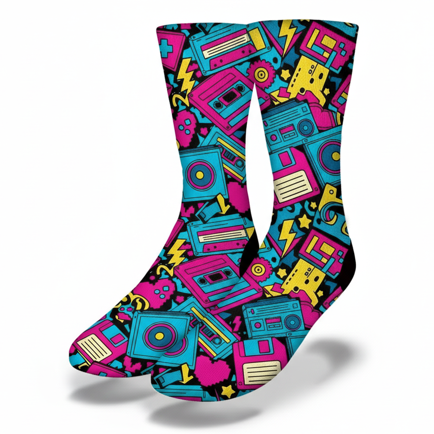 Colorful socks with retro design on a white background