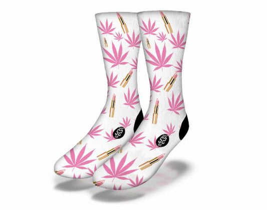 PRETTY IN PINK LIPSTICK & CANNABIS Fun Weed Socks