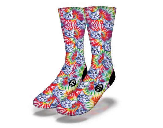 TRIPPY TIE-DYE KITTY Fun Cat Socks