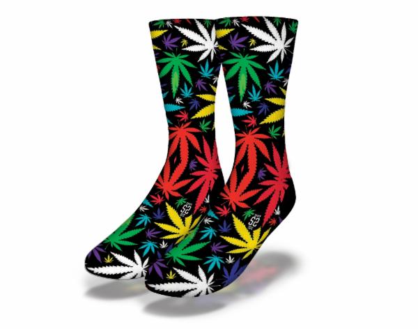 RAINBOW POT LEAF FOREST Funny Weed Socks