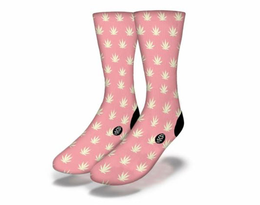 PINK POT LEAF PATTERN Fun Weed Socks