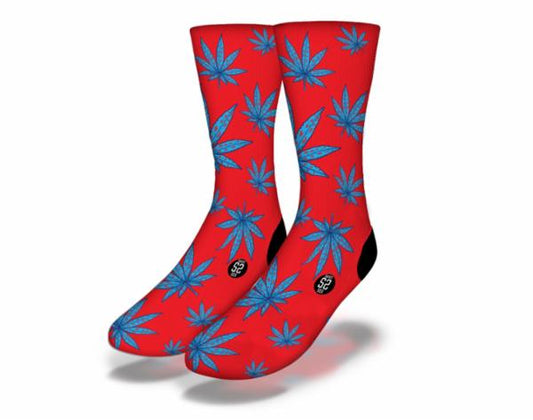 RED BLUE POT LEAF PATTERN Fun Weed Socks