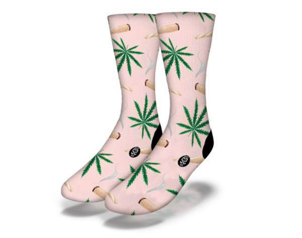 WEED & BURNING BLUNTS Funny Weed Socks (Pink)