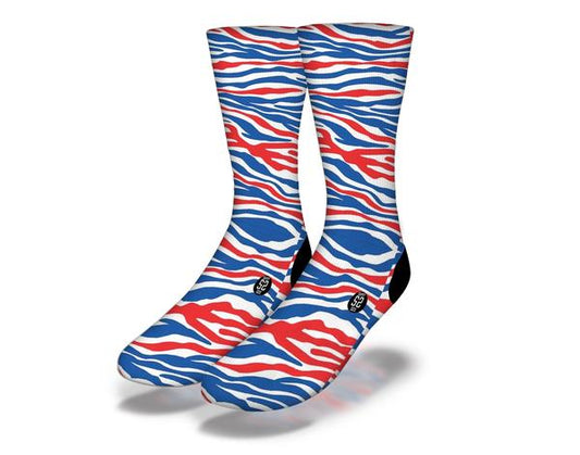 BLUE RED ZEBRA STRIPES Fun Animal Print Socks