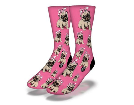 PUG PUPPY LOVE IN PINK Fun Dog Socks