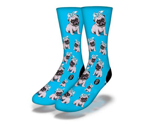 PUG PUPPY LOVE IN BLUE Fun Dog Socks