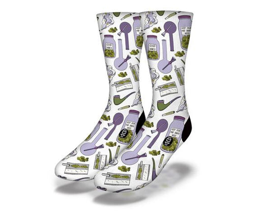 GOOD VIBES KEEP CALM Funny Weed Socks (Purple)