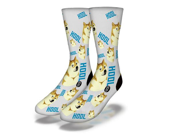 DOGECOIN HODL Pattern Funny Crypto Meme Socks