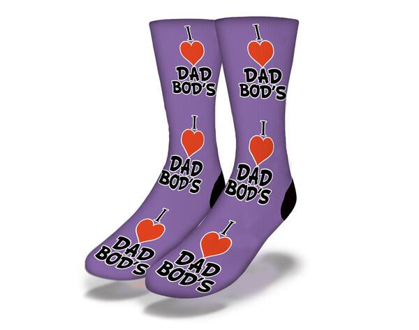 I LOVE DAD BODS Funny Dad Bod Socks (Purple)