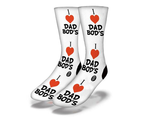 I LOVE DAD BODS Funny Dad Bod Socks (White)