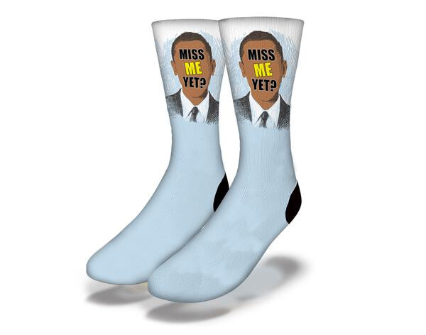 MISS ME YET? (OBAMA) Funny Political Socks (Blue)