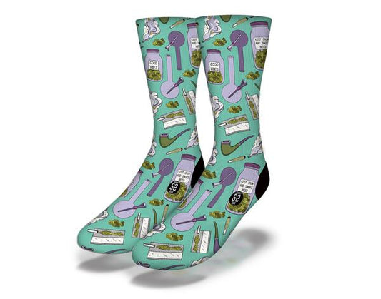 GOOD VIBES KEEP CALM Funny Weed Socks (Teal)