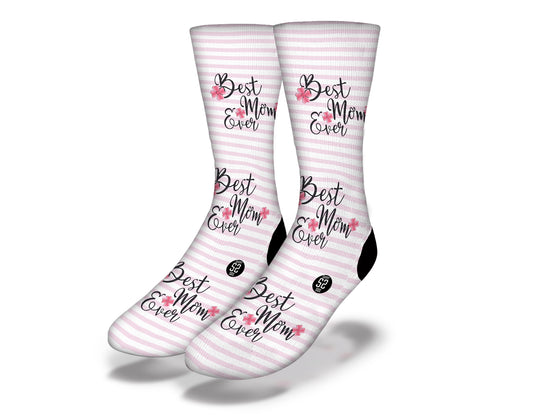 BEST MOM EVER Pink Striped Socks