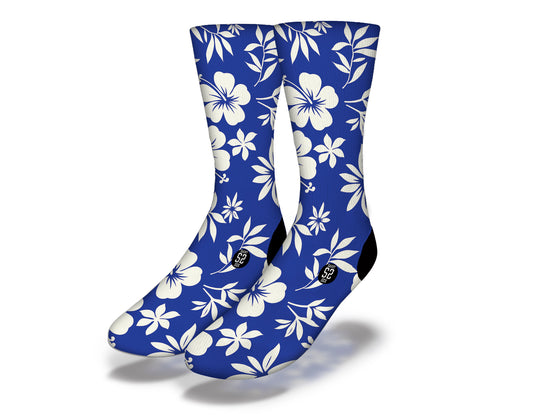 HAWAIIAN HIBISCUS FLOWERS IN BLUE Beach Life Socks