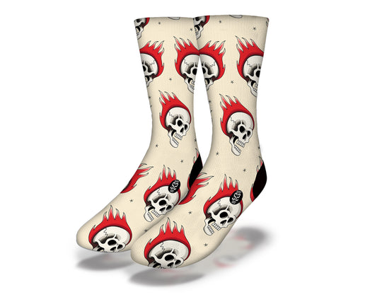 FIRE SKULLS Old School Tattoo Halloween Socks