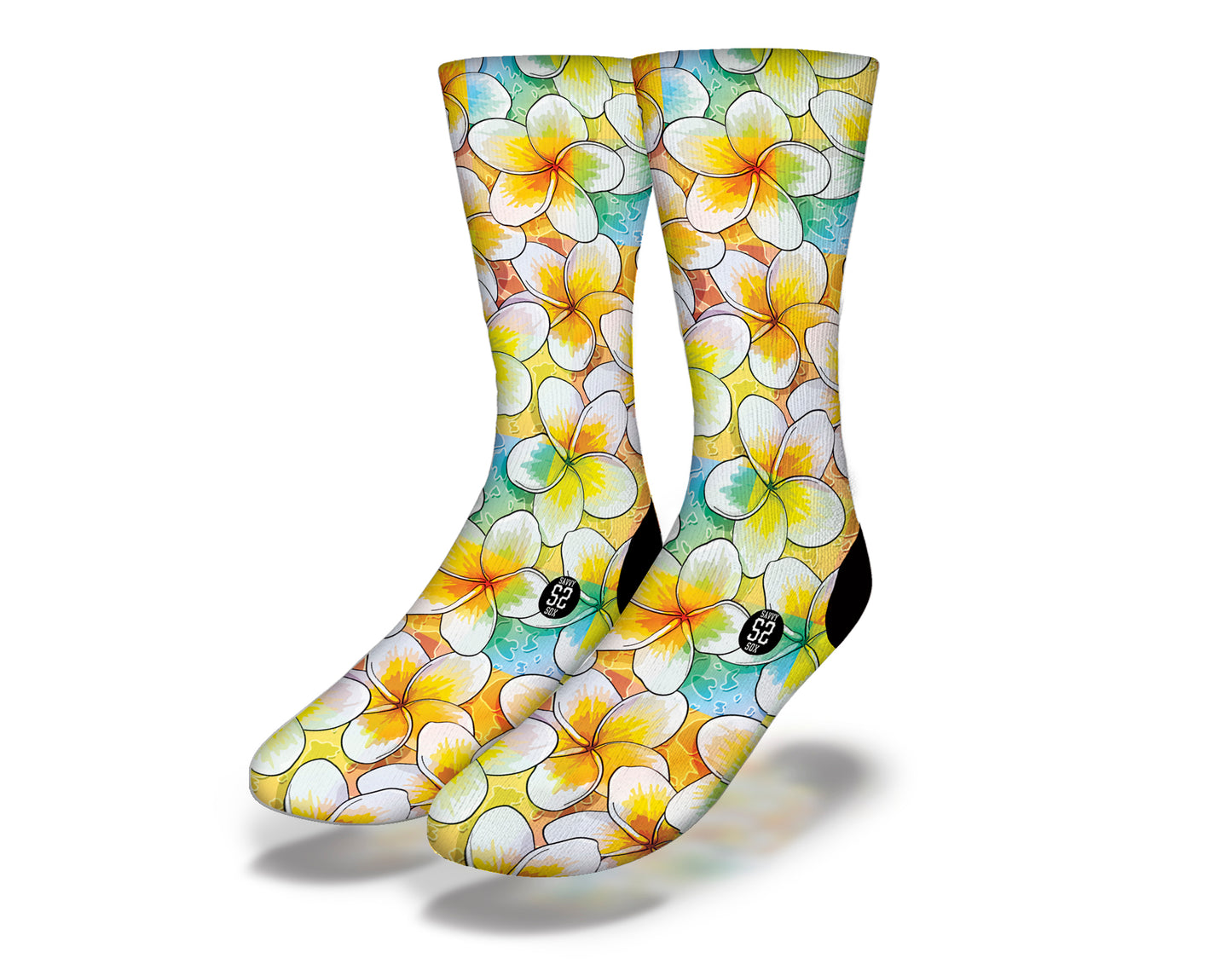 GOLDEN HAWAIIAN WATERCOLOR FLOWERS Fun Flower Socks