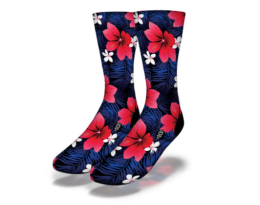 HOT PINK HAWAIIAN HIBISCUS FLOWERS Fun Flower Socks