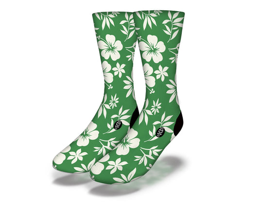 HAWAIIAN HIBISCUS FLOWERS IN GREEN Fun Beach Life Socks