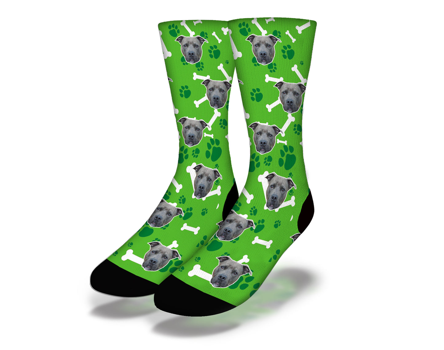 PUPPY DOG EYES, PAW PRINTS & DOGGIE BONES Cute Dog Socks (Green)