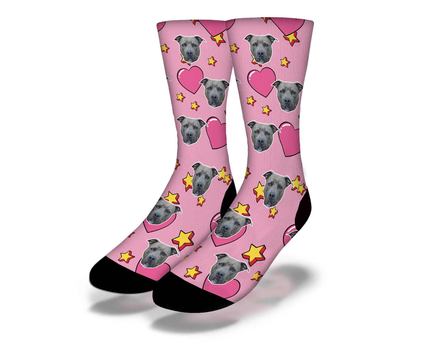 I HEART U PUPPY DOG EYES Cute Dog Socks (Pink)