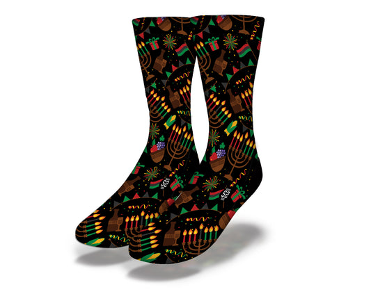 Fun KWANZAA HOLIDAY SYMBOLS Socks (Black)