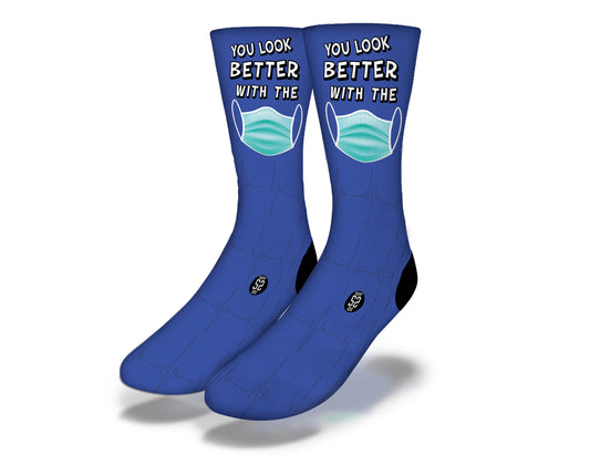 MASK ON Funny Coronavirus Socks (Blue)