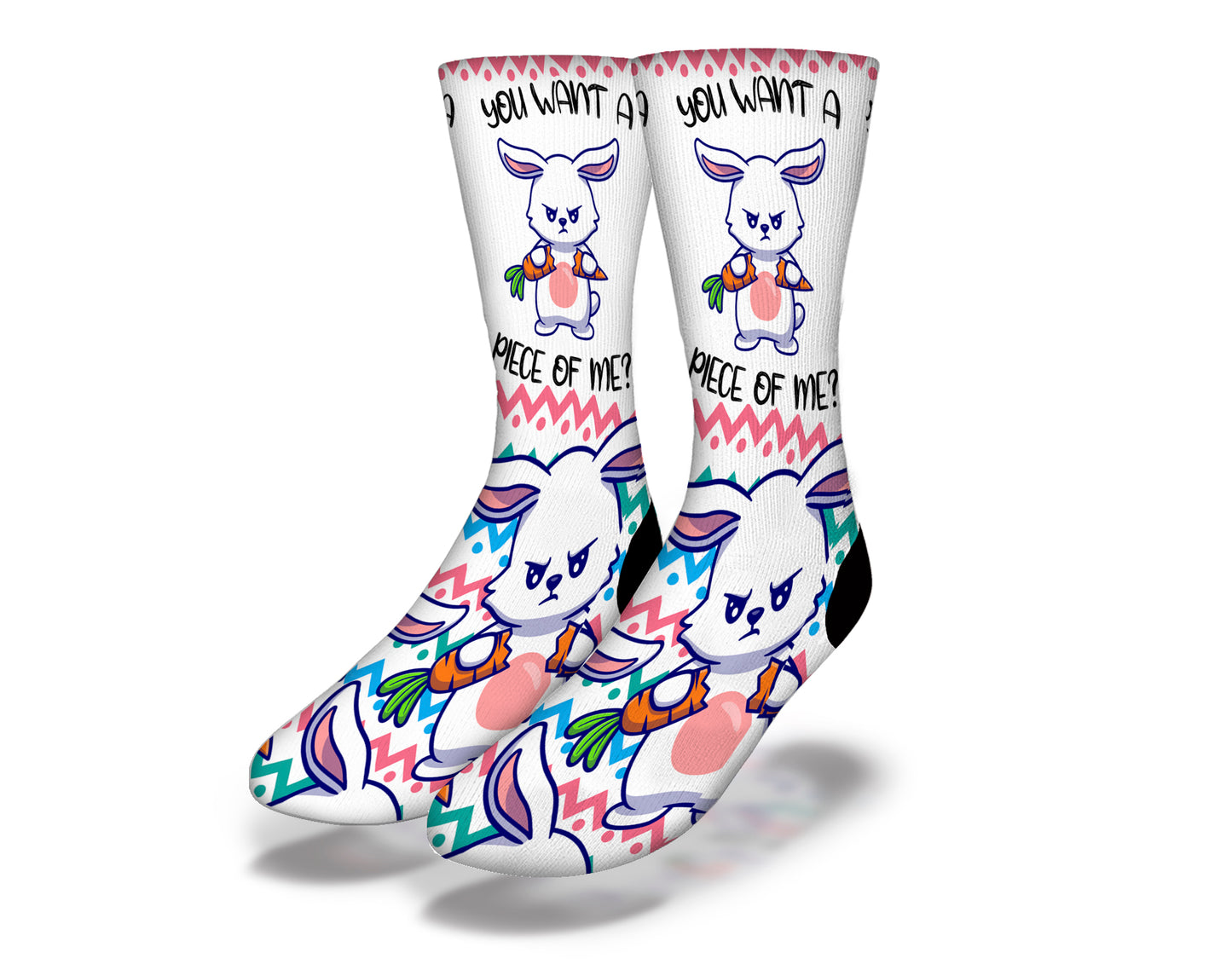 "YOU WANT A PIECE OF ME?" Fun Easter Bunny Socks (Multi)