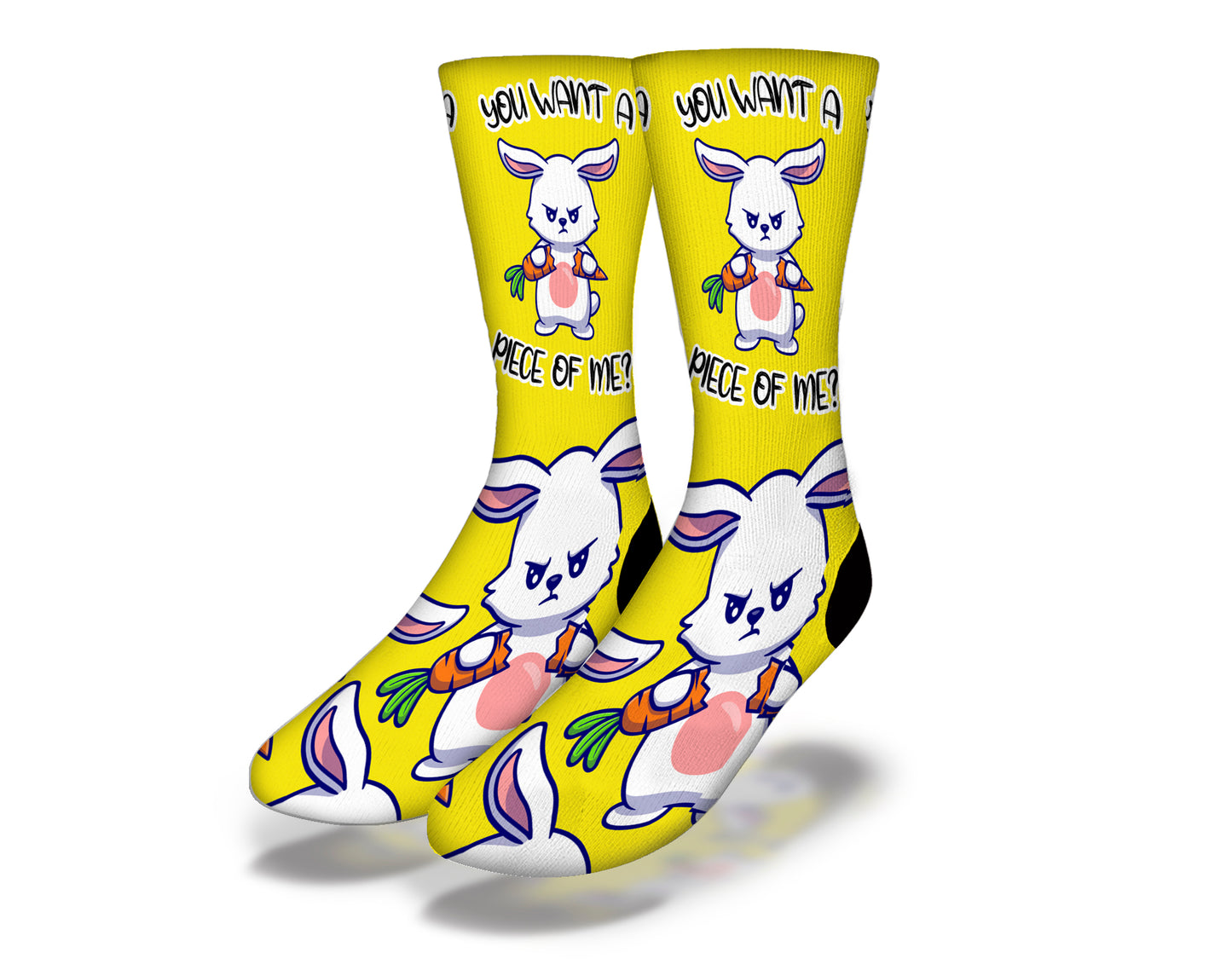 "YOU WANT A PIECE OF ME?" Fun Easter Bunny Socks (Yellow)