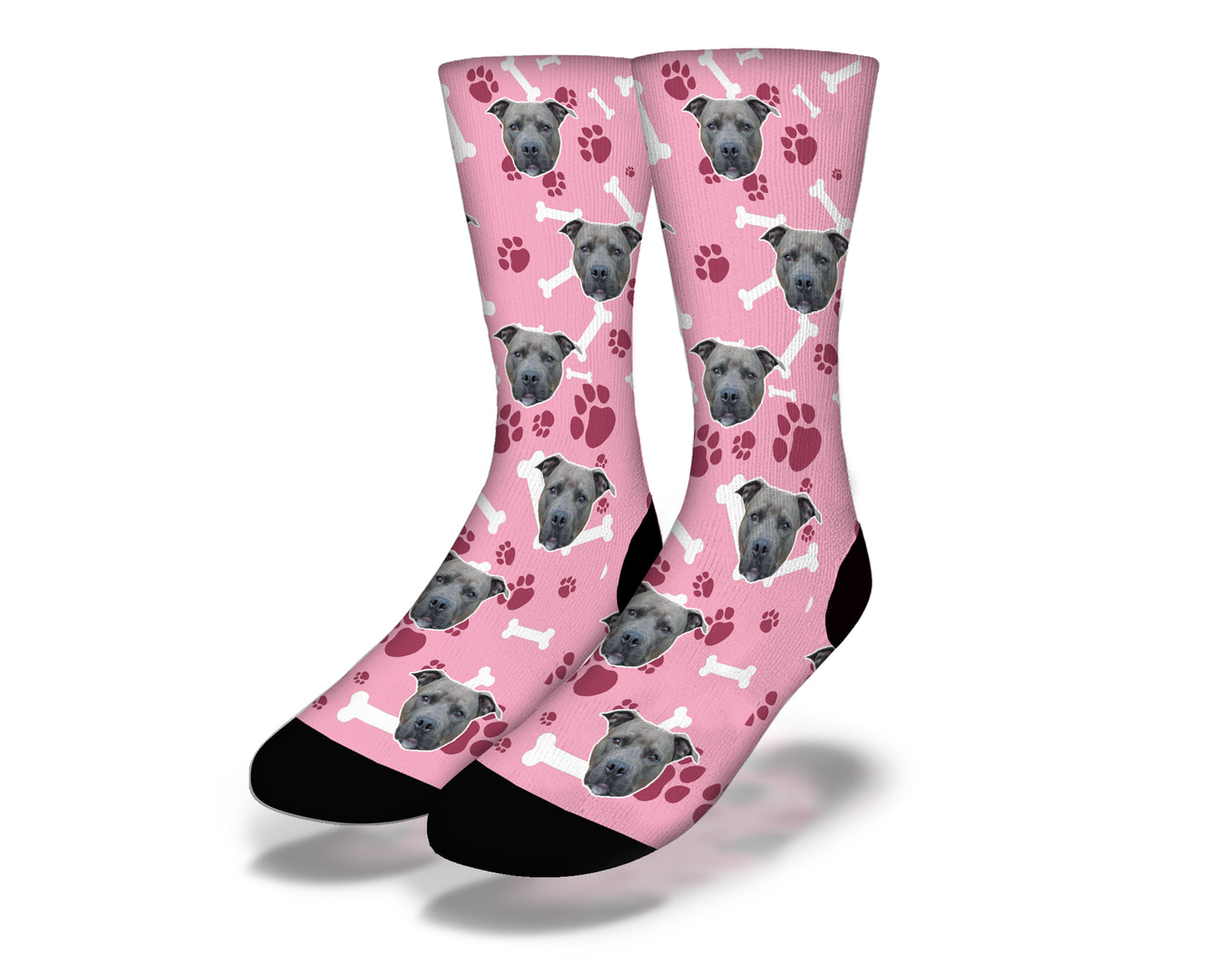 PUPPY DOG EYES, PAW PRINTS & DOGGIE BONES Cute Dog Socks (Pink)