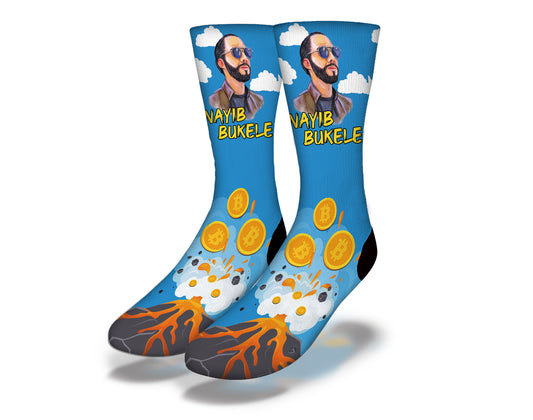 PRESIDENT NAYIB BITCOIN VOLCANO Fun Crypto Socks