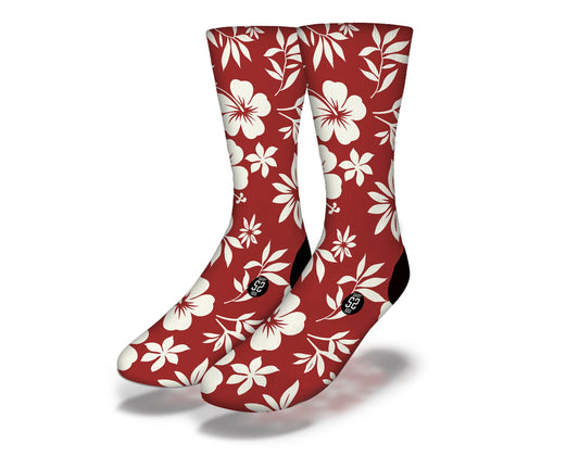 HAWAIIAN HIBISCUS FLOWERS IN RED Fun Beach Life Socks