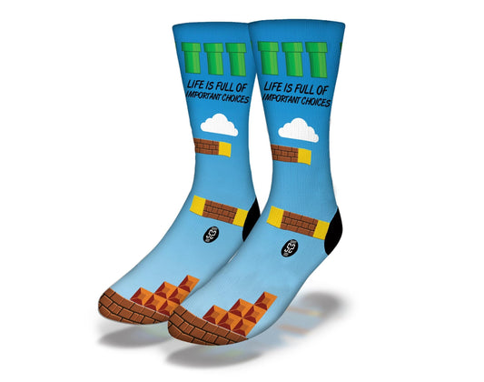 MARIO HAS IMPORTANT CHOICES Fun Video Game Socks