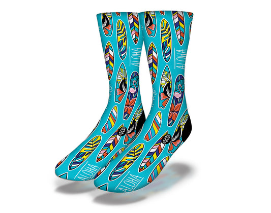 ALOHA TROPICAL SURFBOARDS Fun Surfing Socks (Blue)