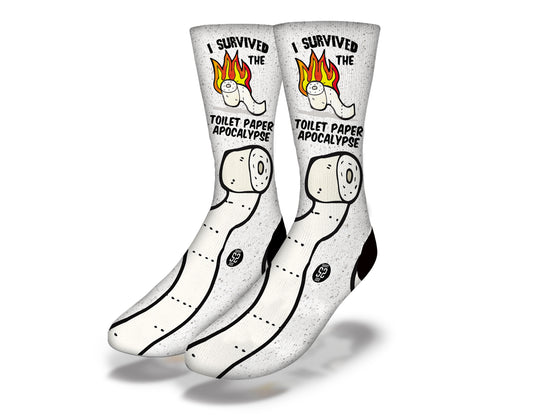 i SURVIVED THE TOILET PAPER APOCALYPSE Funny Coronavirus Quarantine Socks (Scratch)