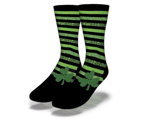 Fun ST PATRICK'S GREEN STRIPES & CLOVERS Socks