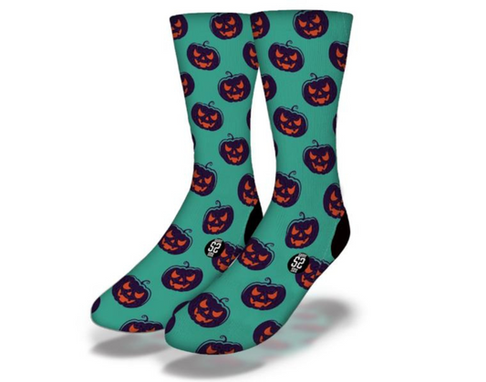 Spooky Silly Teal Pumpkin Pattern Fun Halloween Socks