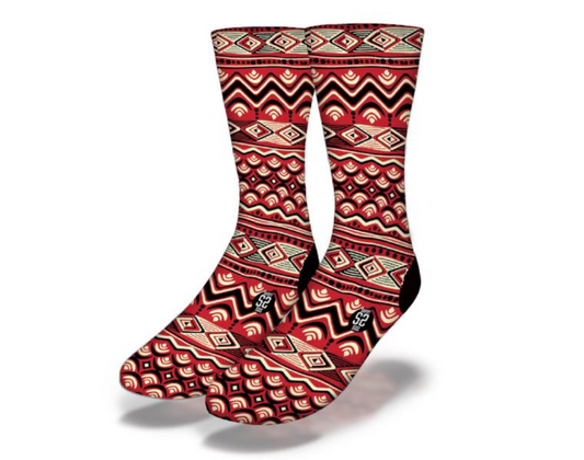 RED HOT ZIG ZAG African Tribal Pattern Socks