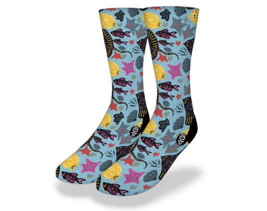 Cute CARTOON FISH COLLAGE Sea Life Socks