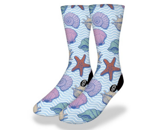 VINTAGE SEASHELLS, SCALLOPS & STARFISH Fun Sea Life Socks