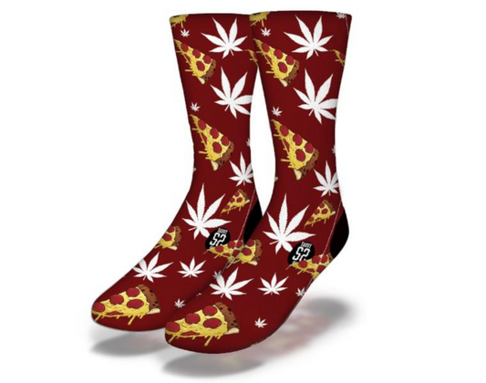 POT & PIZZA MUNCHIES Funny Weed Socks