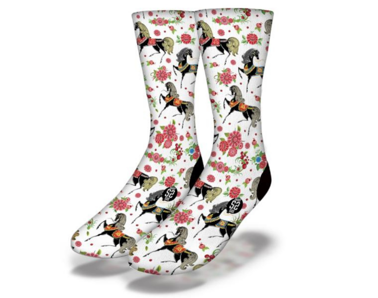 CLASSIC CAROUSEL HORSES & FLOWER GARLANDS Fun Animal Socks